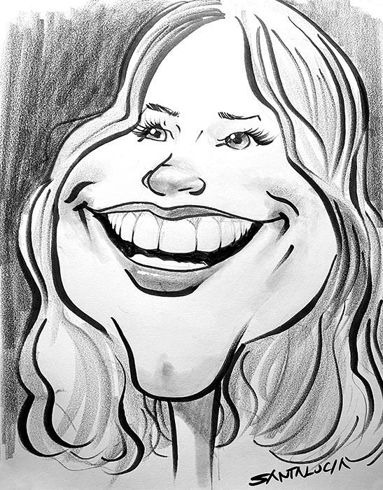 Caricature en direct d’une femme souriante réalisée par un caricaturiste québécois professionnel de Montréal capturant une personnalité amusante et une illustration expressive d’événement en direct parfaite pour les événements corporatifs les mariages et l Portrait caricatural en direct d’une femme heureuse dessiné par un caricaturiste de Québec Montréal lors d’un événement capturant une expression joyeuse dans une illustration stylisée dessinée à la main divertissement sur place croquis et œuvre artistique