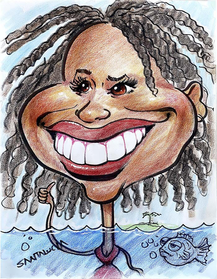 Caricature humoristique d’une belle femme afro américaine aux traits exagérés, avec des détails expressifs et une personnalité vibrante, créée par un artiste caricaturiste de Montréal au Québec Canada. Cette illustration de portrait visuellement saisissant Caricature amusante et exagérée d’une belle femme afro américaine aux traits marqués et au visage expressif, créée par un artiste caricaturiste de Montréal, dans une illustration de portrait stylisée et vibrante