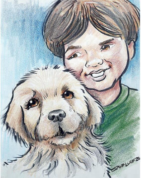 Live Dog Caricatures caricatures Montreal Chien et proprietaire